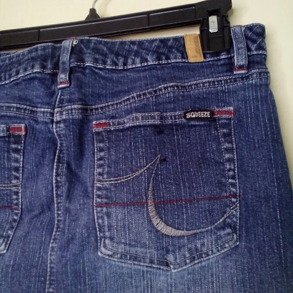 Squeeze Jeans Denim Skirt Women 9 10 Short Back Slit 90s Y2K Blue